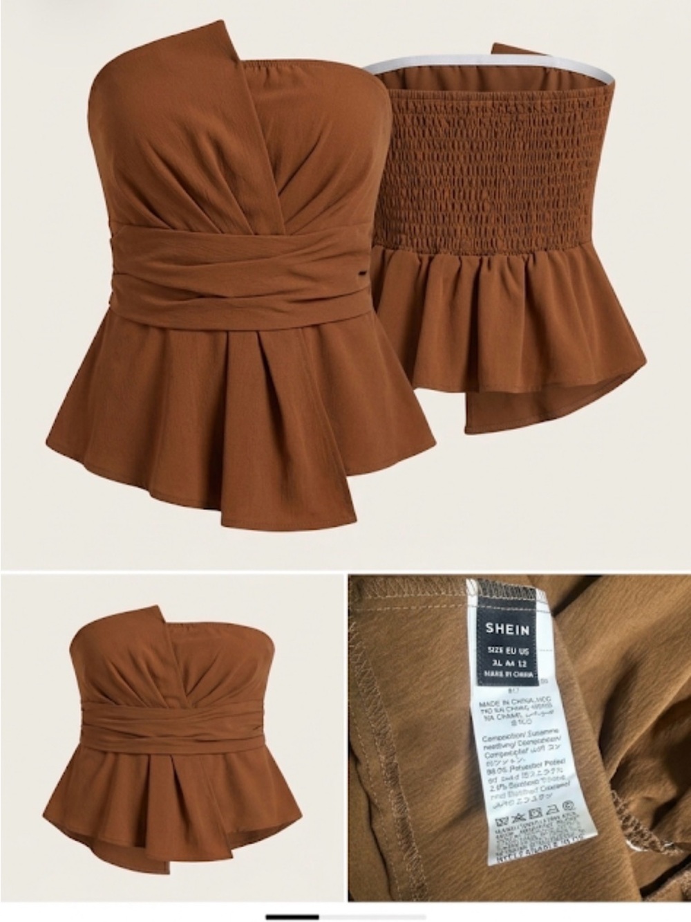 Rust Brown Strapless Peplum Top
